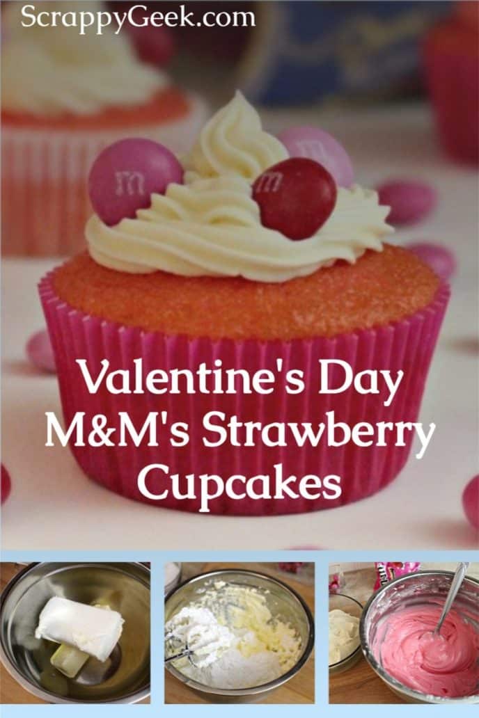 Valentine's Day M&M's Strawberry Cupcakes Valentine's Day cupcakes with M&M's