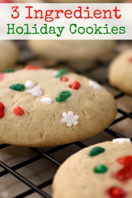 Easy three ingredient brown sugar holiday cookies with fun holiday sprinkles on top!