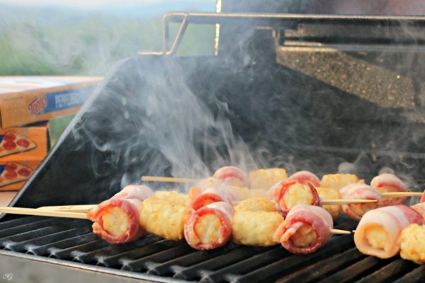 Grilling Bacon Wrapped Grilled Tater Tots Kabobs