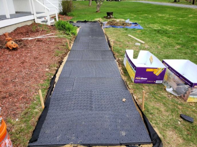 How To Install A DIY Paver Walkway, Installing paver base panels for walkway/