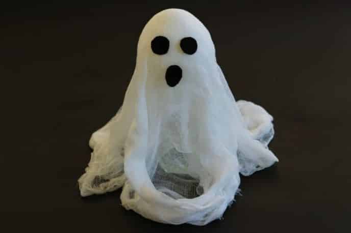 Cheesecloth Ghosts Halloween DIY Tutorial, Attaching faces to Halloween cheesecloth ghosts