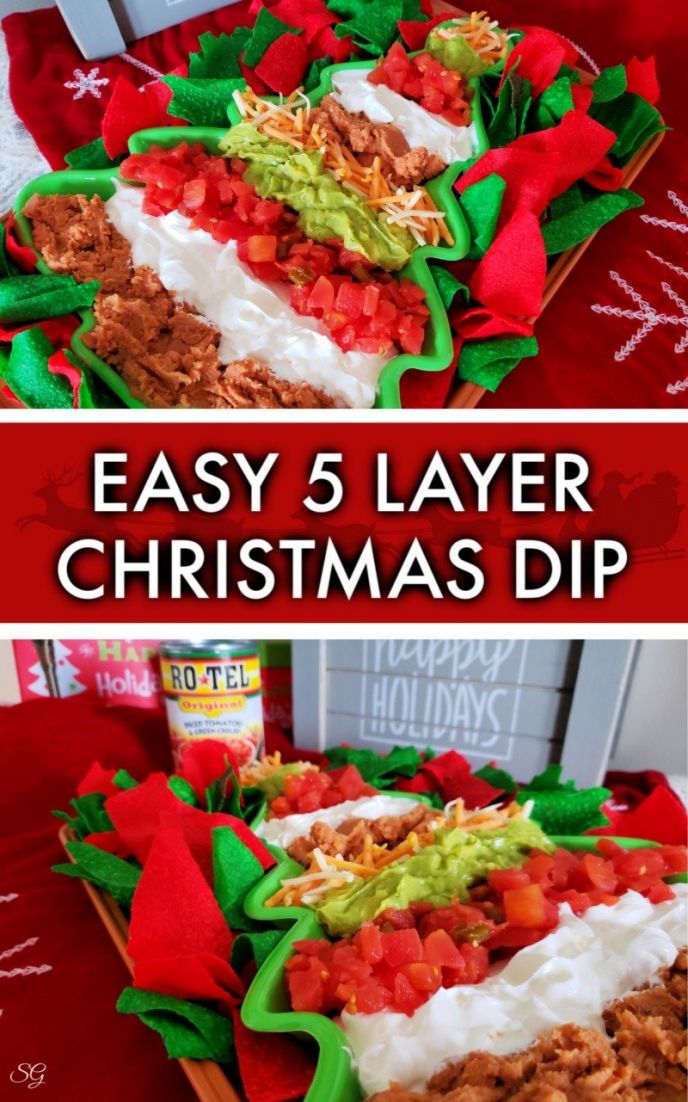 5 Layer Bean Dip, Easy Christmas Dip Recipe! Check out this 5 layer holiday dip that is easy to make. #gatherwithRotel
