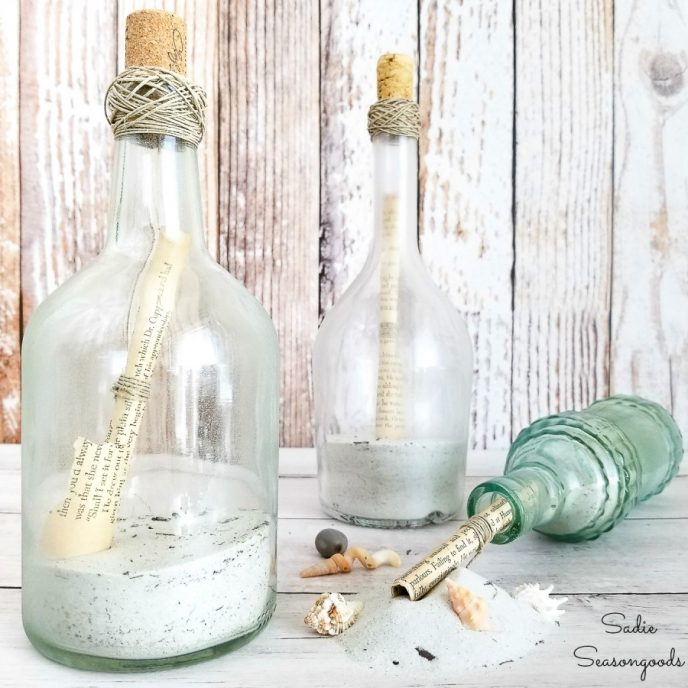 Bathroom beach themed decoration, a message in a bottle