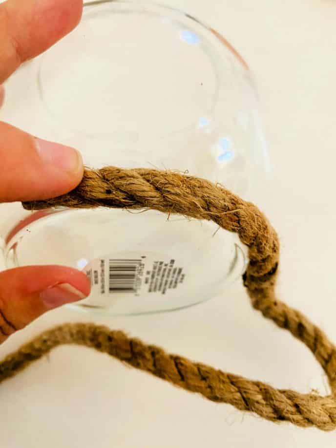 Gluing nautical rope to a clear glass vase
