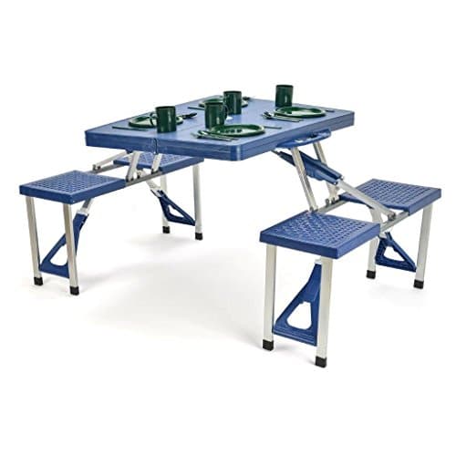 blue picnic table with banch